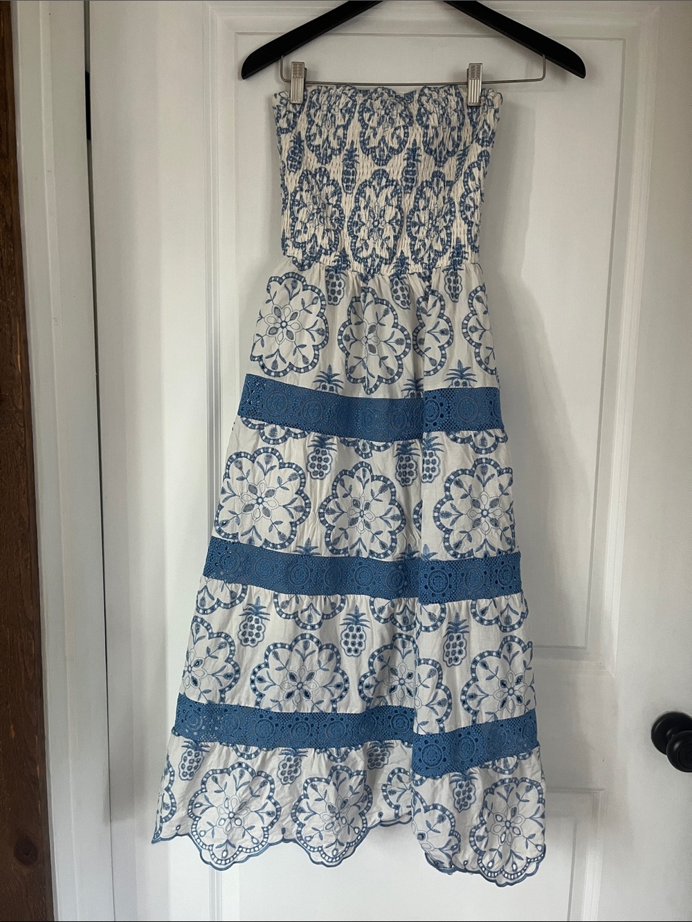 Mainstrip Strapless White and Blue Eyelet Sundress